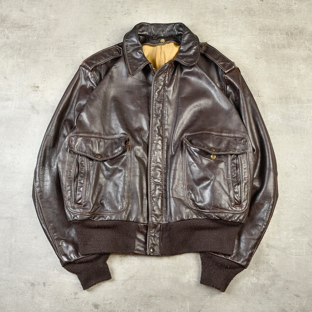 LEATHER G1 FLIGHT JACKET MADE IN USA BROWN IDEAL ZIPPER - L/XL