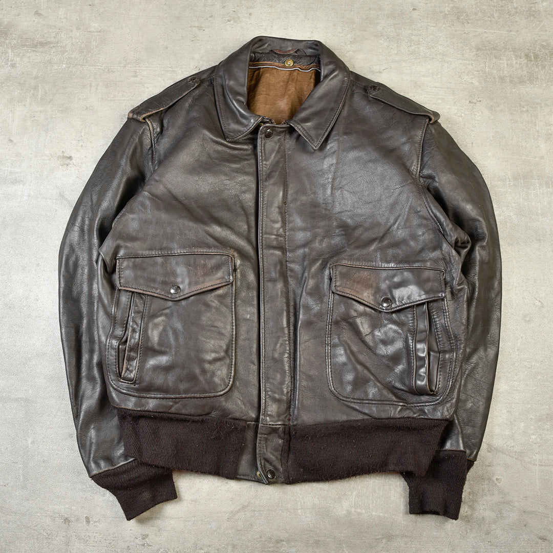 LEATHER G1 FLIGHT JACKET MADE IN USA BROWN - L/XL