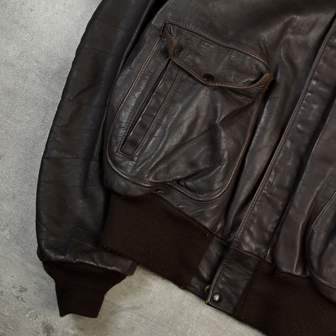 LEATHER G1 FLIGHT JACKET MADE IN USA BROWN - L/XL