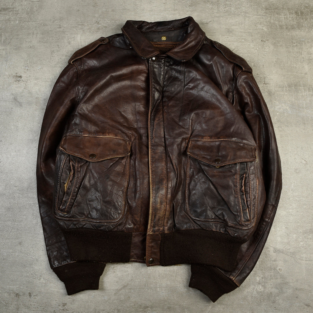 LEATHER G1 FLIGHT JACKET MADE IN USA BROWN - L/XL