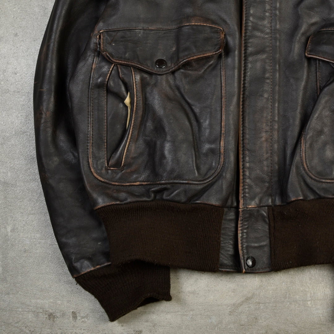 LEATHER G1 FLIGHT JACKET MADE IN USA BROWN - M/L