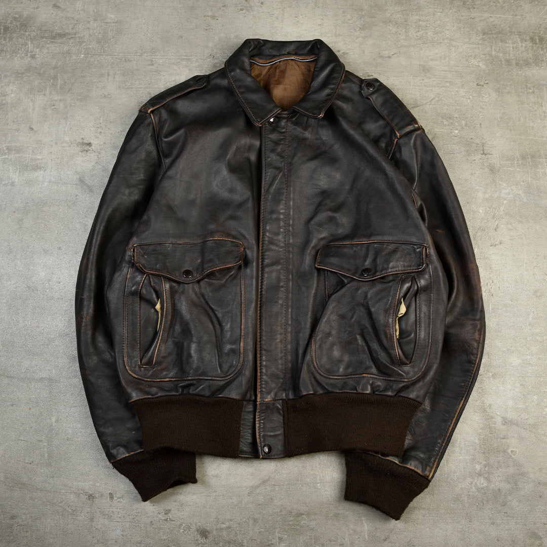 LEATHER G1 FLIGHT JACKET MADE IN USA BROWN - M/L