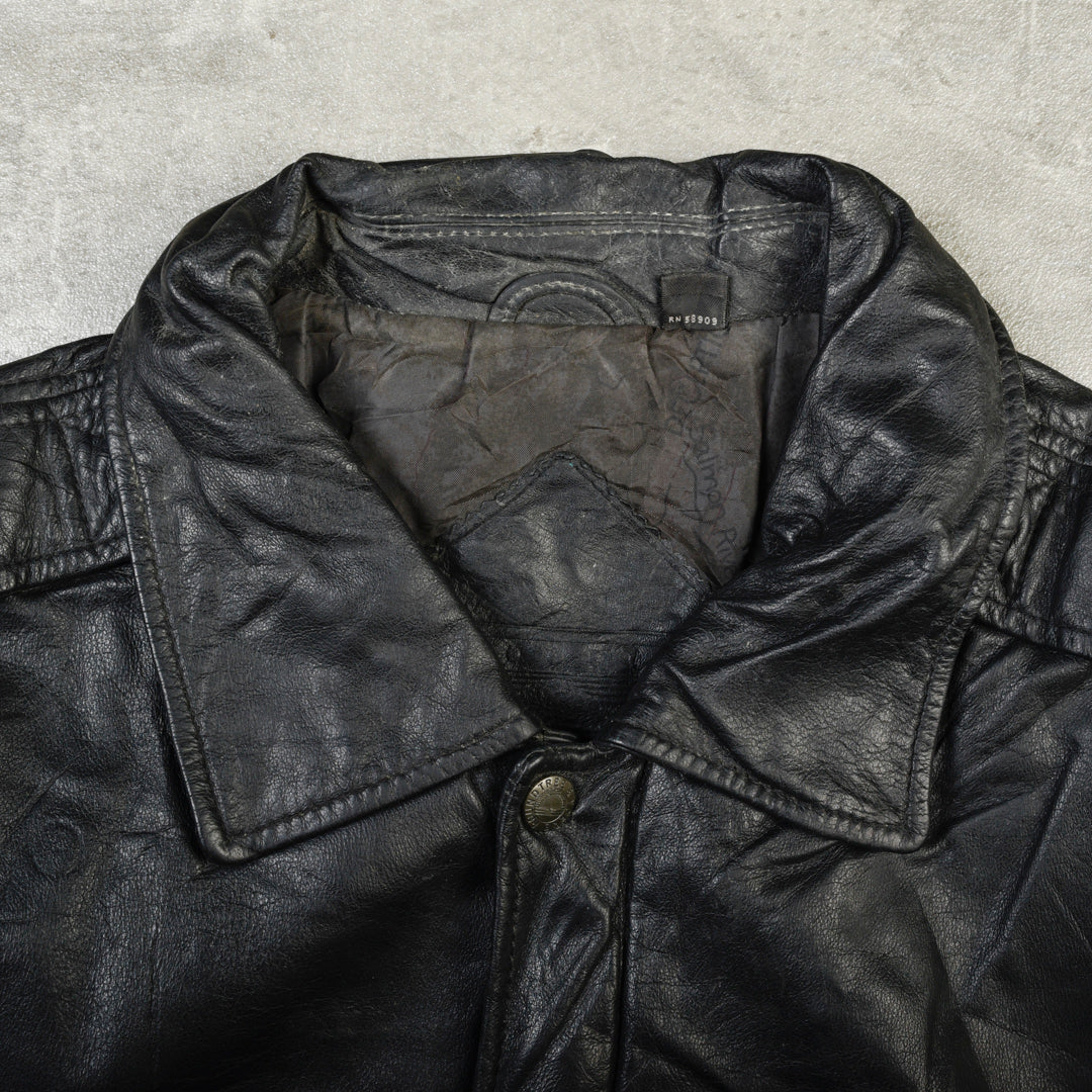 FLIGHT LEATHER BOMBER JACKET BLACK - L