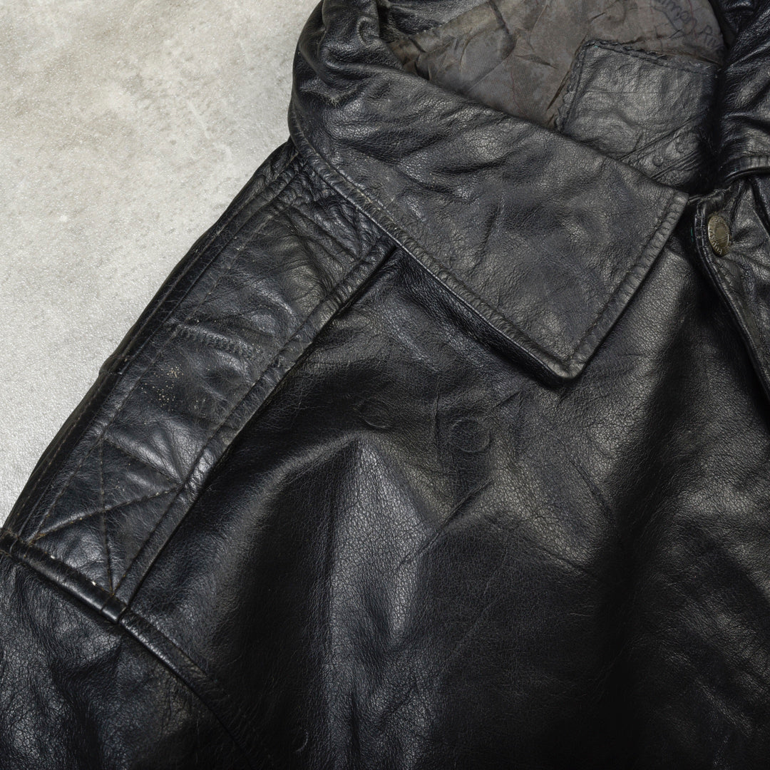 FLIGHT LEATHER BOMBER JACKET BLACK - L