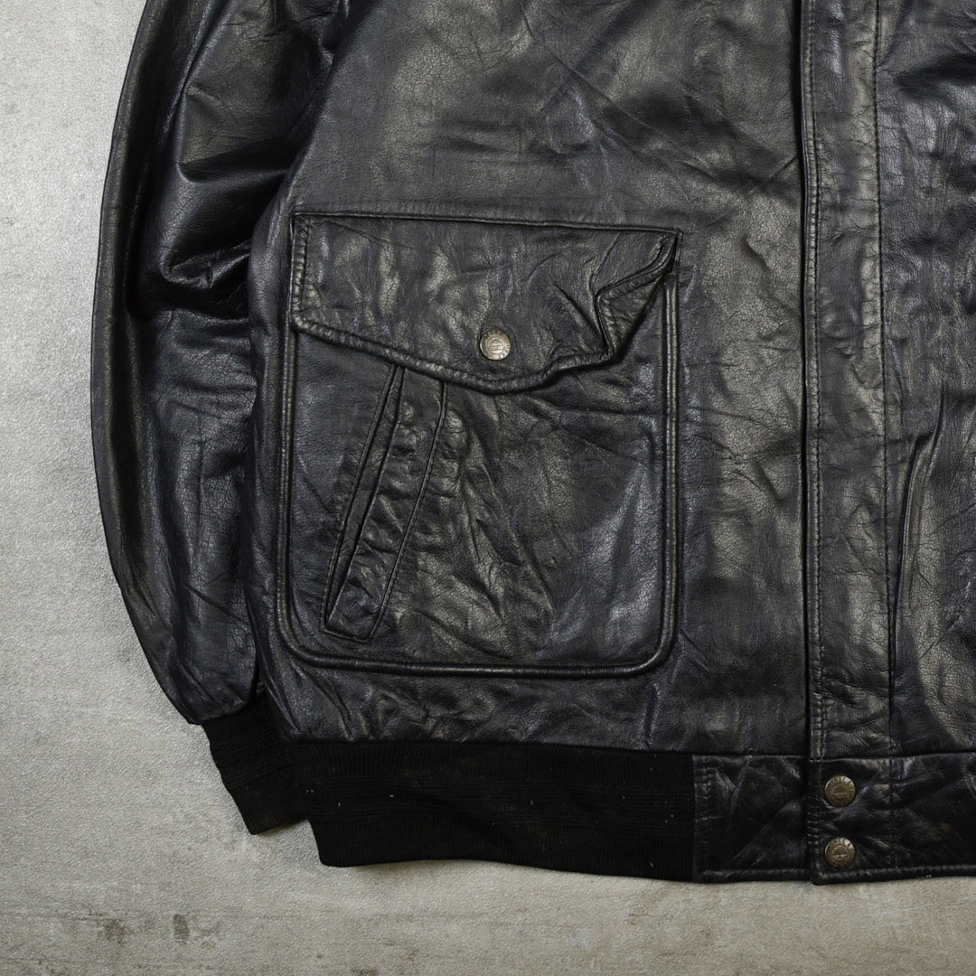 FLIGHT LEATHER BOMBER JACKET BLACK - L