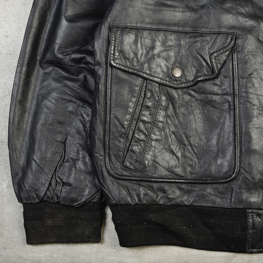 FLIGHT LEATHER BOMBER JACKET BLACK - L