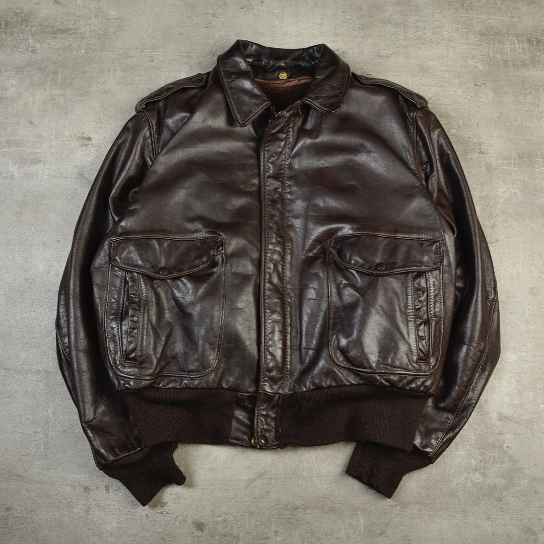 SCHOTT LEATHER G1 FLIGHT JACKET MADE IN USA BROWN - M/L