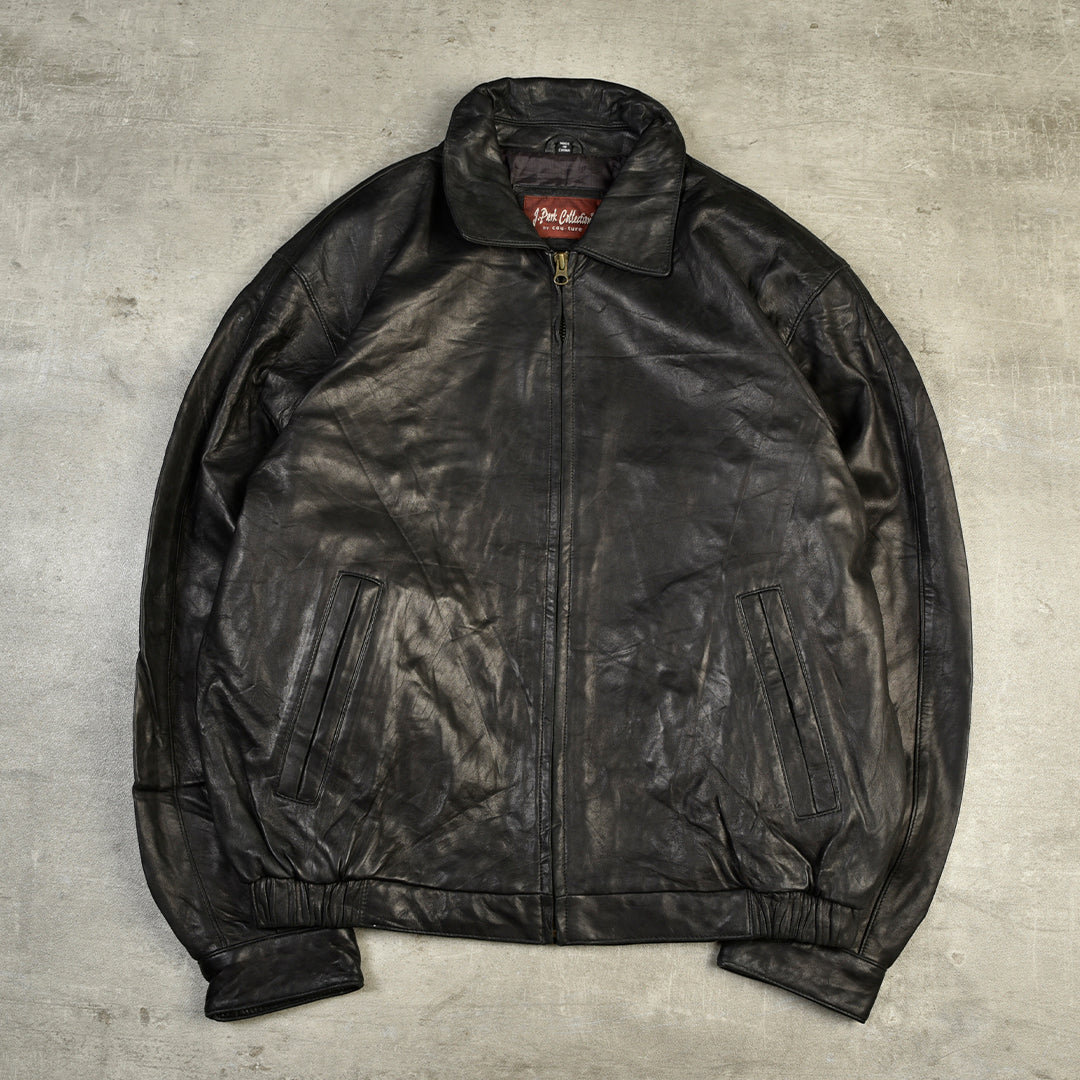 VINTAGE LEATHER BOMBER JACKET BLACK - M