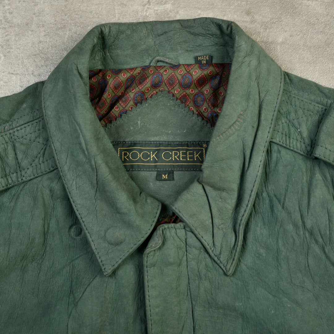 VINTAGE LEATHER BOMBER JACKET GREEN -  M