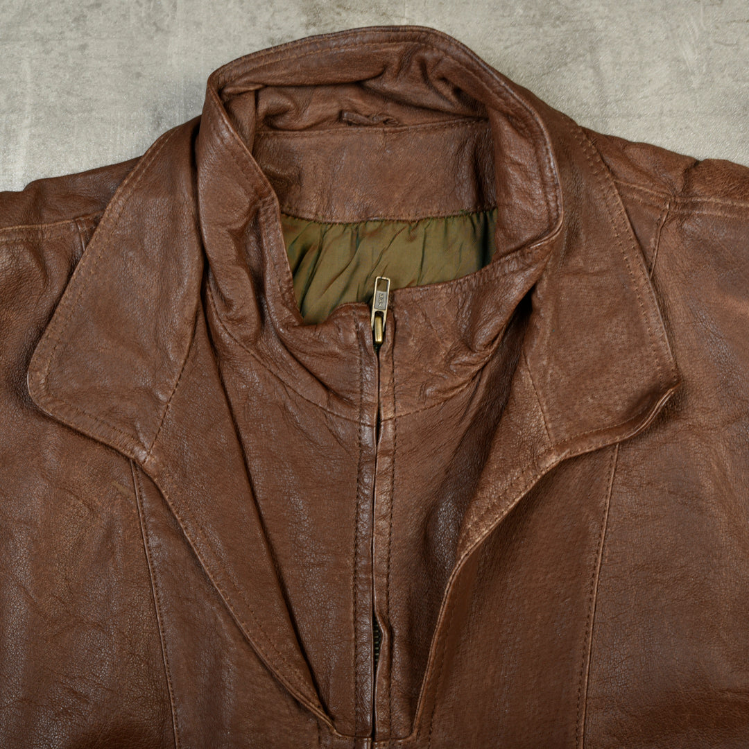 VINTAGE LEATHER JACKET BROWN - XL