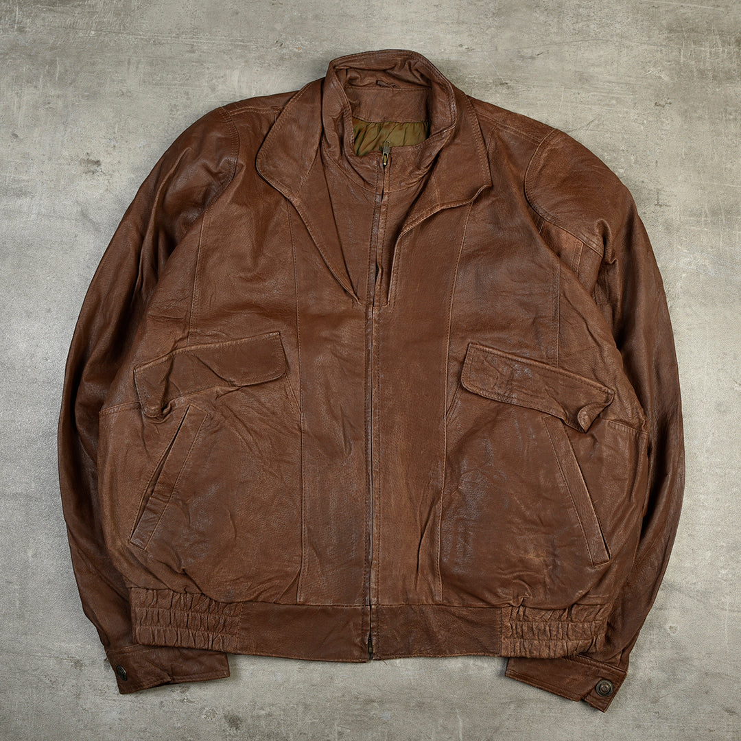 VINTAGE LEATHER JACKET BROWN - XL