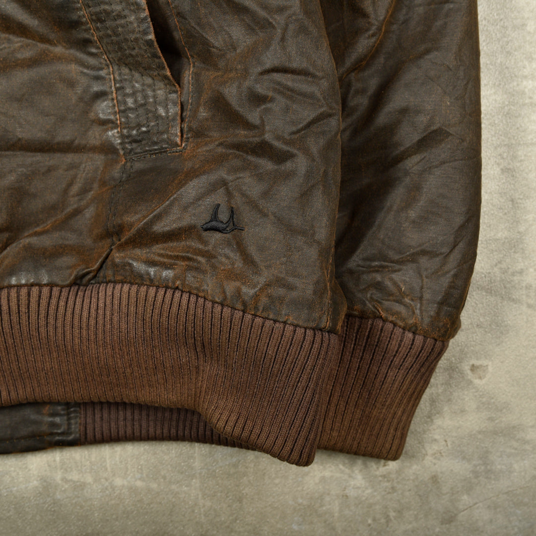 VINTAGE WAXED COTTON SHERPA JACKET BROWN - XL