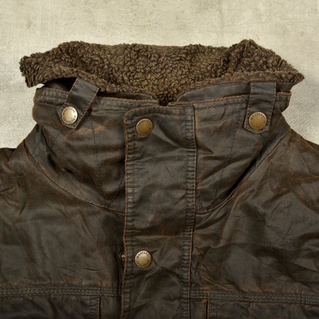 VINTAGE WAXED COTTON SHERPA JACKET BROWN - XL