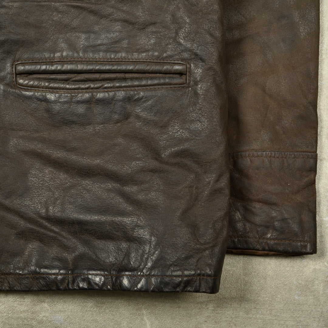 LEATHER HUNTING JACKET BROWN - M