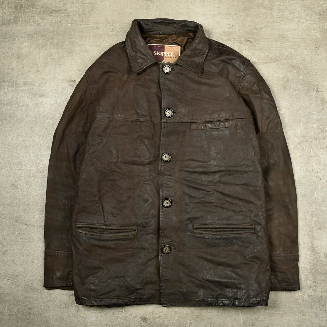 LEATHER HUNTING JACKET BROWN - M